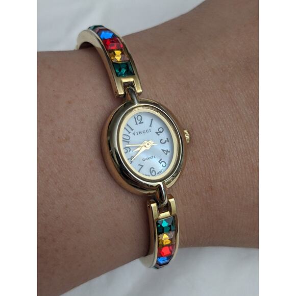 Vincci Women's Gold Tone Watch with Multicolor Rhinestones 7in Working - Picture 1 of 7